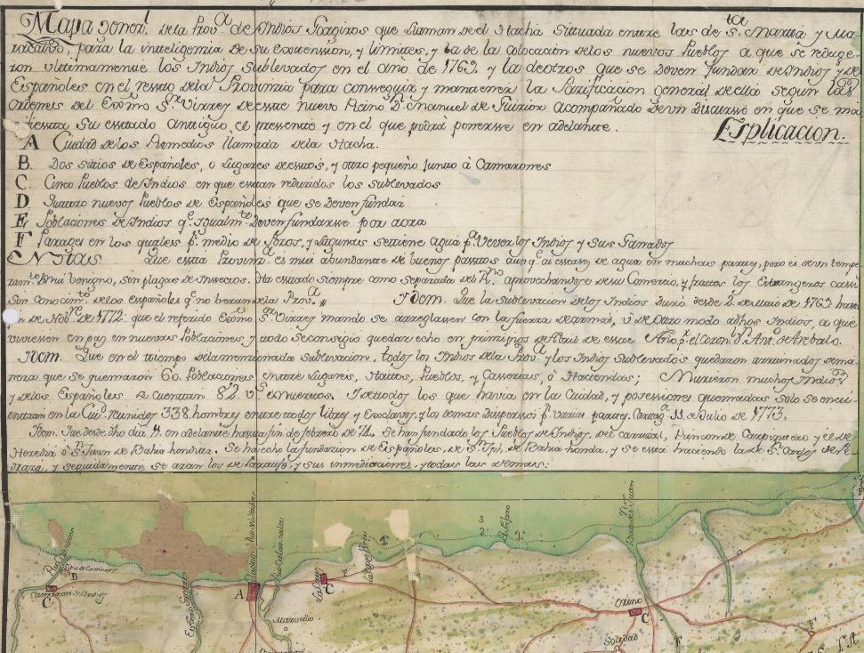 Figure 14. Explanatory text in Arévalo, Mapa general de la provincia de indios guagiros que llaman del Hacha.