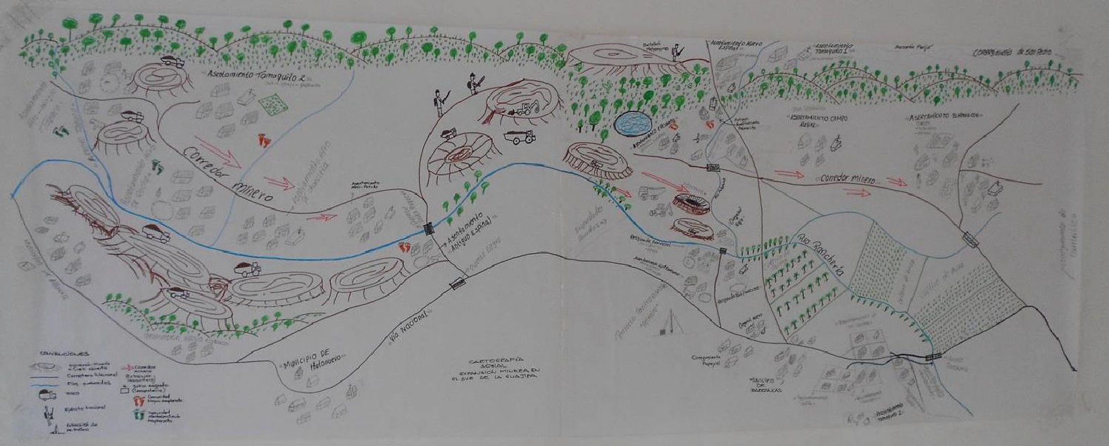 Figure 27. Social cartography map showing confinement due to mining expansion in southern La Guajira. Eisat’ta akuai’pa (proteger y salvaguardar). Plan Salvaguarda Wayuu. Zona Sur de la Guajira. (Fonseca, Distracción, Barrancas, Hatonuevo). Resguardo Indígena de Mayabangloma-Ministerio del Interior (2014), 86. Read more