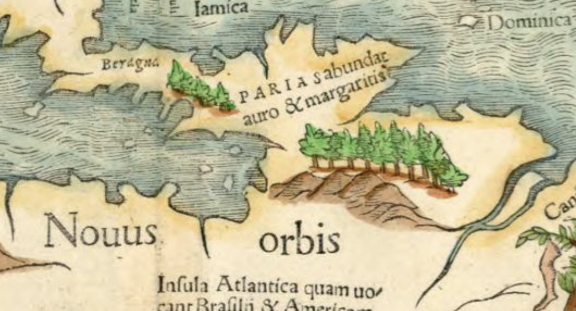 Figure 3. Detail of the Guajira Peninsula in Sebastian Münster, Tabula Novarum Insularum, Quas Diversis Respectibus Occidentales &amp; Indianas uocant (1550, Basle).