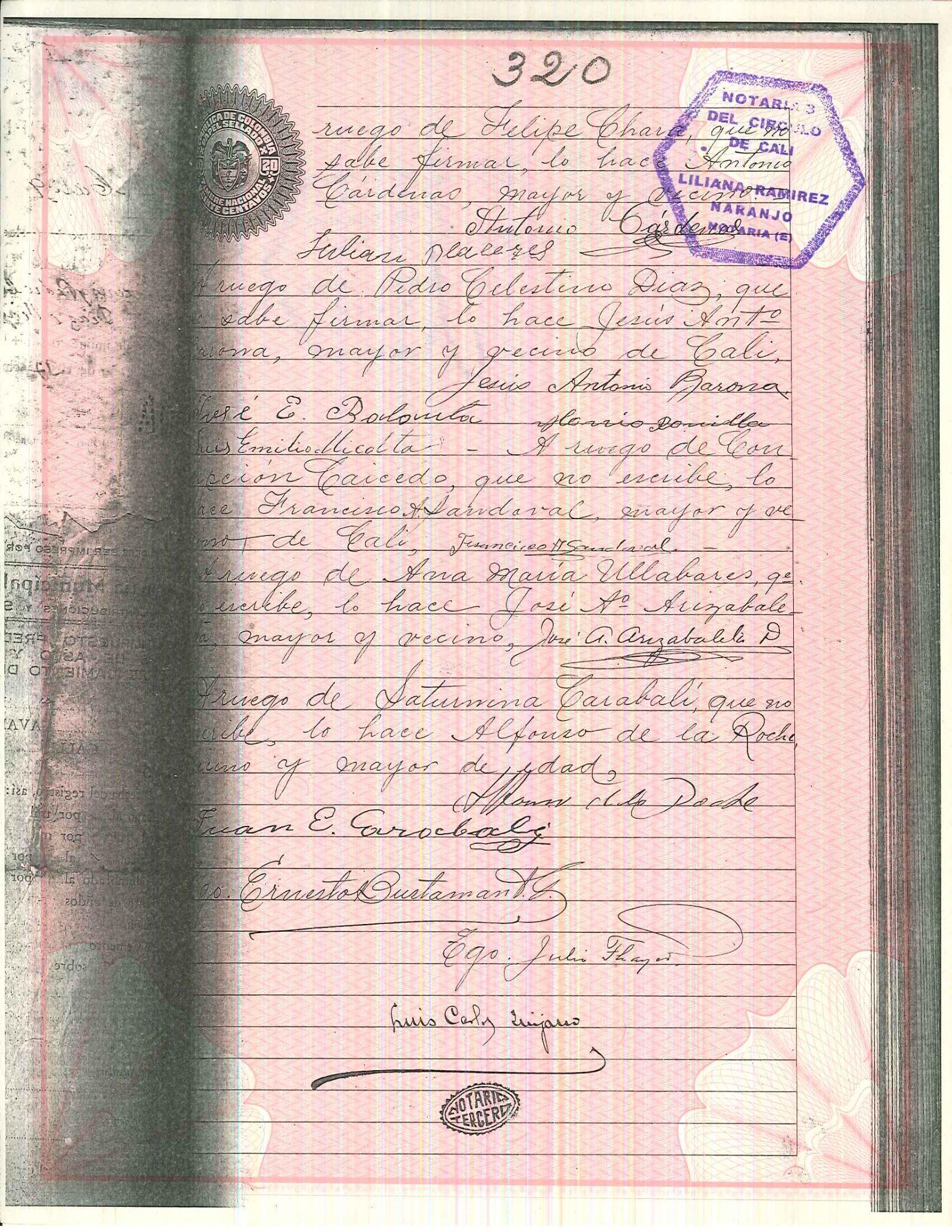 Ilustración 5. Página 5, Escritura pública 526 del 9 de junio de 1939. Notaría tercera de Cali, Colombia.