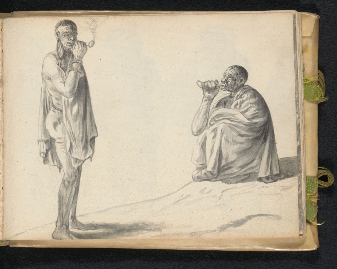 Source: Esaias Boursse, “Two South African Khoisan men smoking a pipe,” 1662. Rijksmuseum, Ámsterdam, http://hdl.handle.net/10934/RM0001.COLLECT.726327.