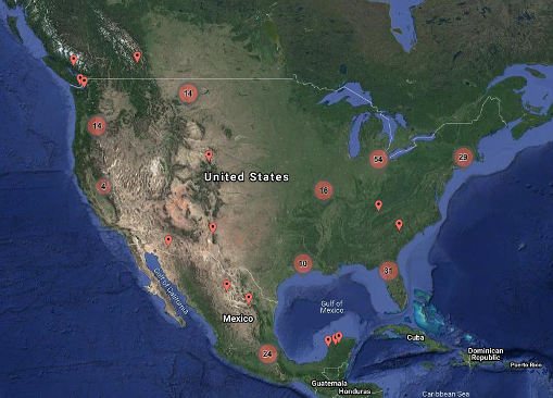 Figure 2. Sites in present-day United States and Mexico from which Indigenous ancestors were collected.